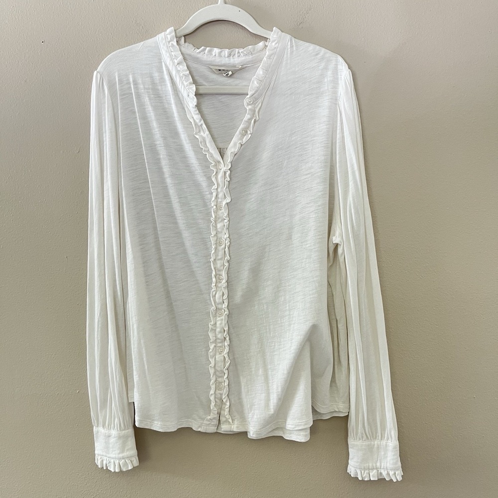 Boden Women White Button Blouse 20 22 Coquette Feminine Ruffle Minimalist Career